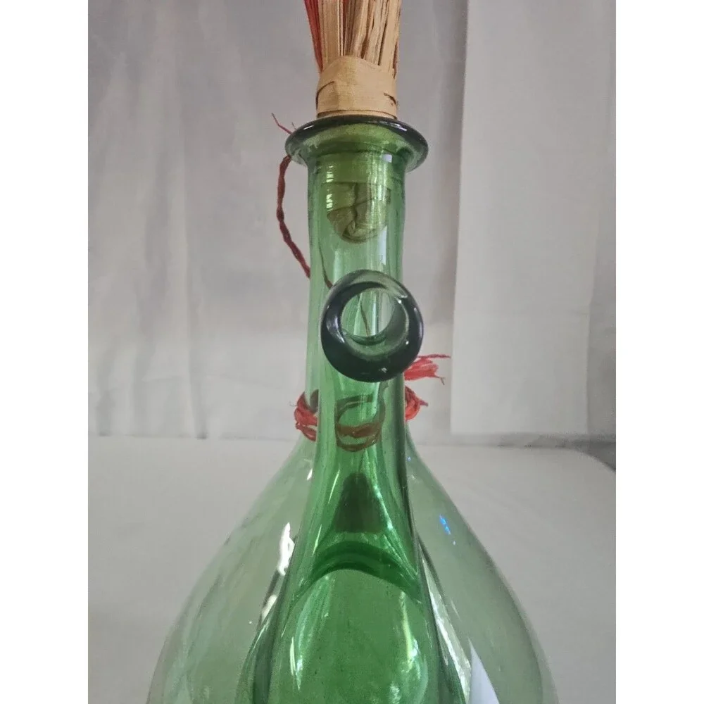Vtg Hand Blown Italian Green Glass Wine Bottle Decanter w Ice Chamber Stopper